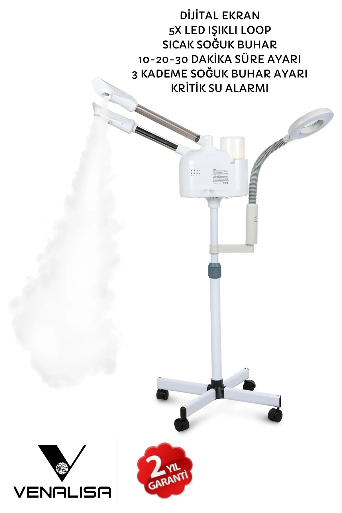 Büyüteç Looplu Sıcak Soğuk Buhar Makinesi Vapozon Ozonlu Yüz Buhar Cihazı PTC-338