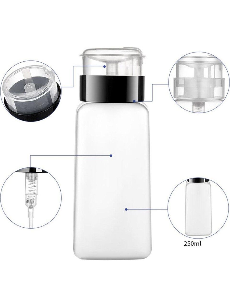 Pompalı Aseton Cleanser Şişesi Protez Tırnak 250 ml Boş Şişe
