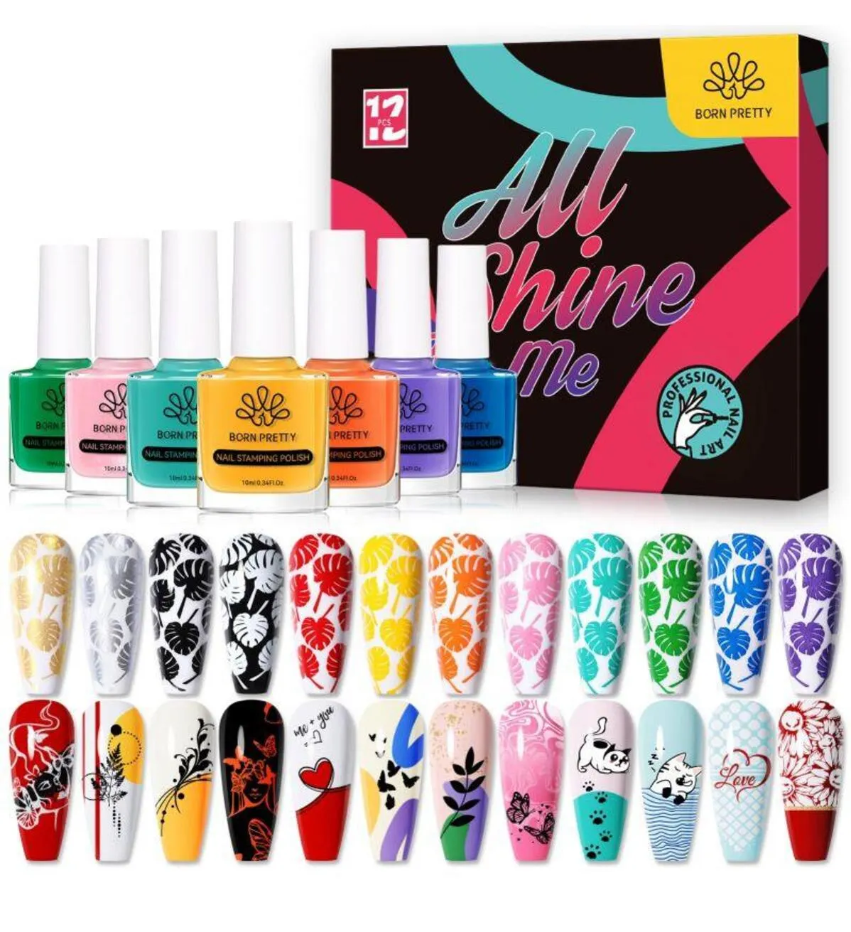 Born Pretty 12 Renk Nail Art Stampıng Baskı Boya Seti