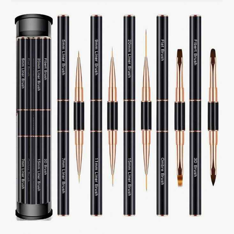 5 Adet Çift Taraflı Protez Tırnak Fırça Seti Nail Art Jel Akrilik - SİYAH