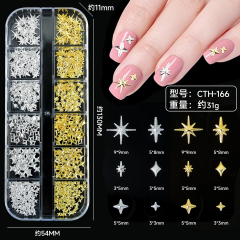 12li Gold - Silver Yıldız Charm Figürler Kutup Yıldızı Tırnak Süsleme Nail Art