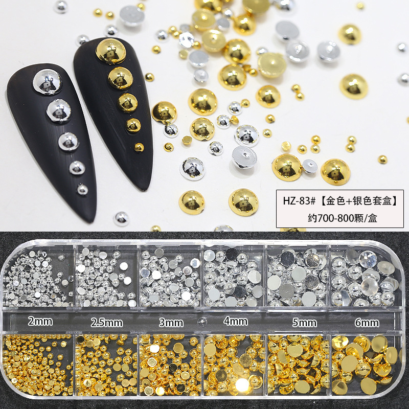 12'li Karışık Boy Nail Art Inci Taşları Tırnak Süsleme Gold-Silver