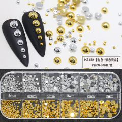 12'li Karışık Boy Nail Art Inci Taşları Tırnak Süsleme Gold-Silver