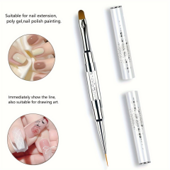 Kapaklı Çift Taraflı Kedi Dili Jel Fırça - Nail Art Liner Fırça 11mm