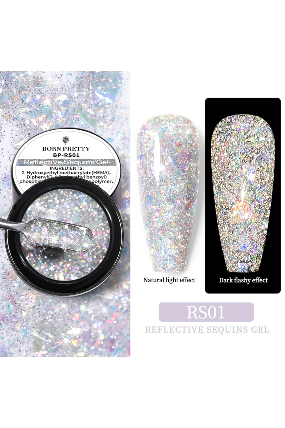 Born Pretty Reflective Squins Gel (Reflektörlü Simli Pullu ) 5 Ml